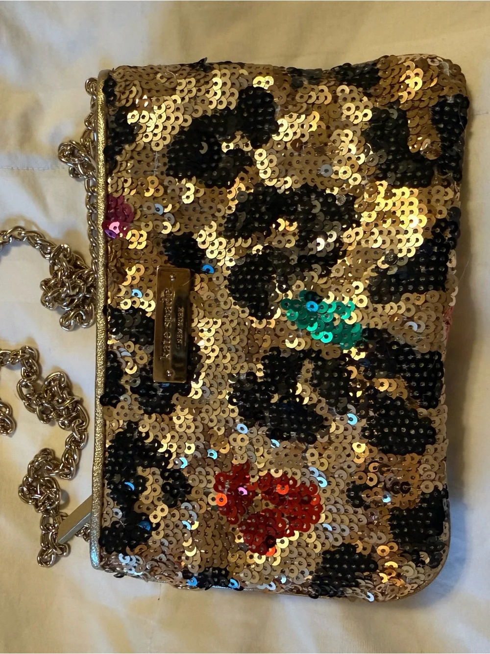 kate spade Gold Sequin Leopard-Print Chain Wristlet with Multicolor Accents